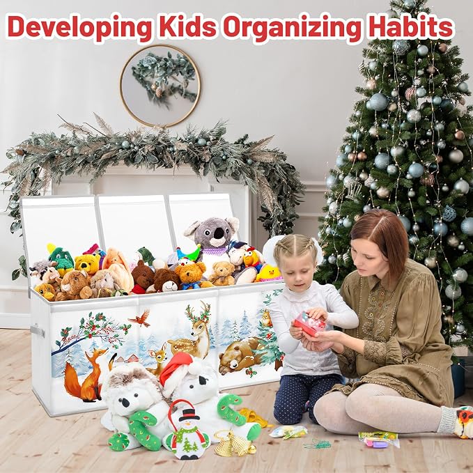 Christmas Toy Storage Bin,Extra Large Toy Box Chest with Lids & Handles for Kids Boys Girls,Collapsible Storage Organizer Box Bin Basket for Bedroom,Playroom, Nursery,37.8"x12.6" x15.7",Animals