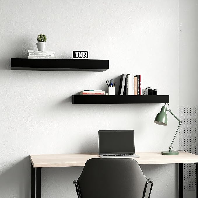 Floating Shelves for Wall,Over The Toilet Storage Cabinet-Set of 2 Black 24 Inch.Wall Shelves for Bathroom,Bedroom,Living Room,Kitchen-Modern Helf Display Organizer&Decor(Black,2pcs)