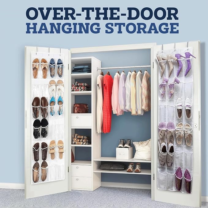 ZOBER Over the Door Shoe Organizer, 24 Pockets - Hanging Shoe Rack W/Mesh Pockets to Store Shoes, Towels, Snacks, Toys - Closet, Pantry Storage