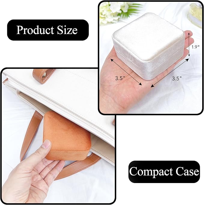 Velvet Jewelry Box Organizer | Ring Holder Case | Jewelry Small Travel Jewelry Storage | Portable Ring Earring Tray Organizer (Black)
