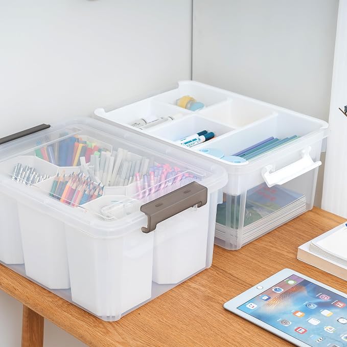 Citylife 17 QT Plastic Storage Bins Clear Storage Box with Lids Multipurpose Stackable Storage Containers for Organizing Tool, Craft, Crayon, 2 Packs
