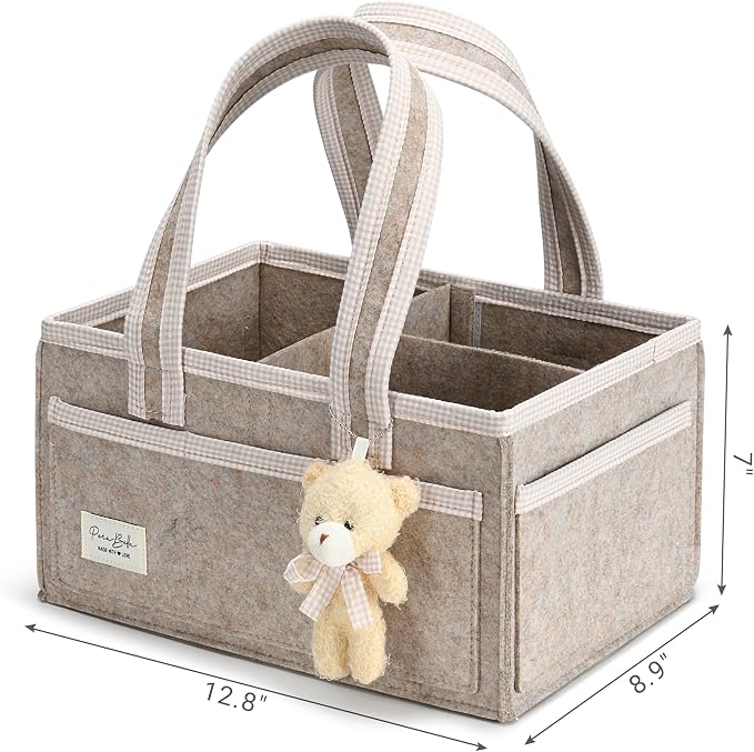 PeraBella Baby Diaper Caddy Organizer, Baby Basket Shower Gift Caddy, Portable Felt Changing Table Basket, Nursery Storage Bin, Newborn Boy and Girl Essentials for Registry, Car Diaper Organizer
