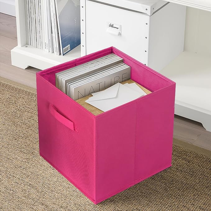 ShellKingdom Storage Bins, Foldable Fabric Storage Cubes And Cloth Storage Organizer Drawer For Closet And Toys Storage, 6 Pack (Fuchsia)