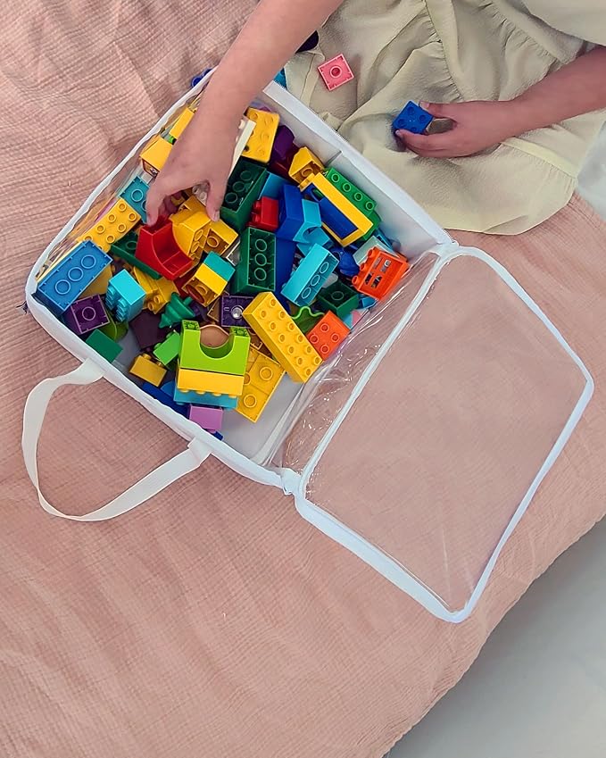 holay 2 Pack Foldable PVC Storage Bins with Transparent Lid & Handles, 12 x 12 x 6 Inch Organizer Boxes for Clothes, Toys & Books (White, Medium)