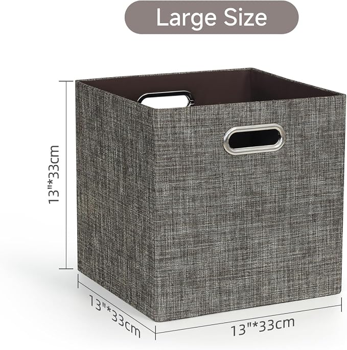 Posprica Storage Basket Bins,13×13 Foldable Storage Boxes Containers for Closet Organizer Shelf Cabinet Bookcase,Thick Fabric Drawer with Shimmer,4pcs,Brown