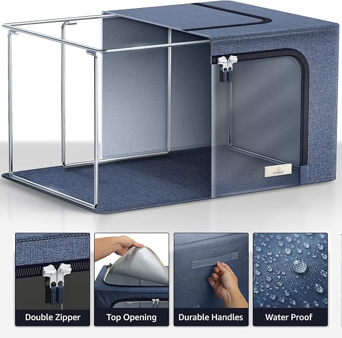 Sorbus Jumbo Storage Bins with Metal Frame - Oxford Fabric Storage Containers with Large Clear Window & Carry Handles - Stackable & Foldable Clothes Organizer Bags for Bedding Linen, Clothing & More
