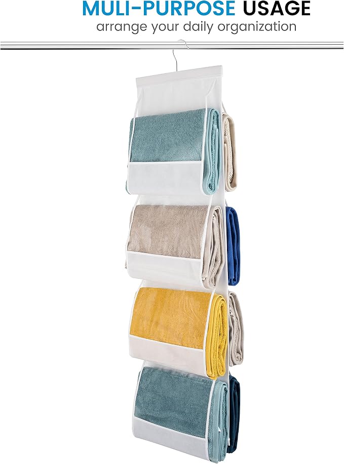 ZOBER Hanging Purse Organizer, Breathable Nonwoven Handbag Organizer, 8 Easy Access Clear Vinyl Pockets, White, 48 L x 12 W