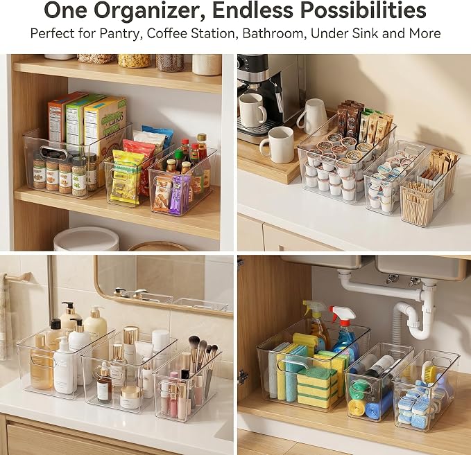 MOONEDGE Clear Plastic Storage Organizer Bins for Home Organization | Clear Bins for Organizing, Pantry Organizers and Storage, Kitchen, Fridge, Bathroom, Cabinet, Closet, Under-Sink, Laundry