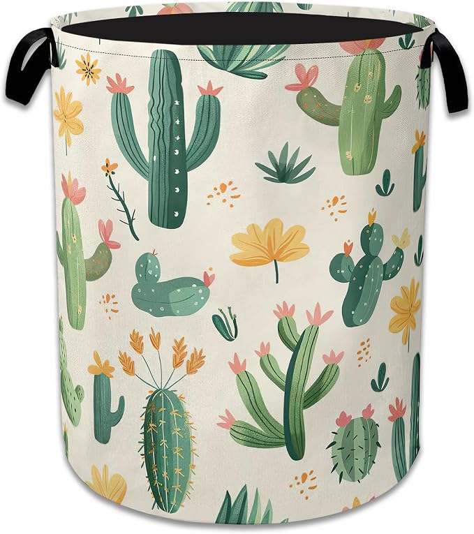 Groovy Cactus Flower Laundry Basket Collapsible Laundry Hamper, Oxford Cloth Storage Bin for Room/Bathroom/Bedroom/Dormitories 16" X 20.8"