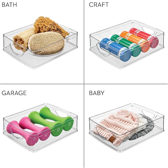 InterDesign iDesign Stackable Pantry Bin with Handles for Cabinets or Fridge, Clear, Made in USA (Pack of 4)
