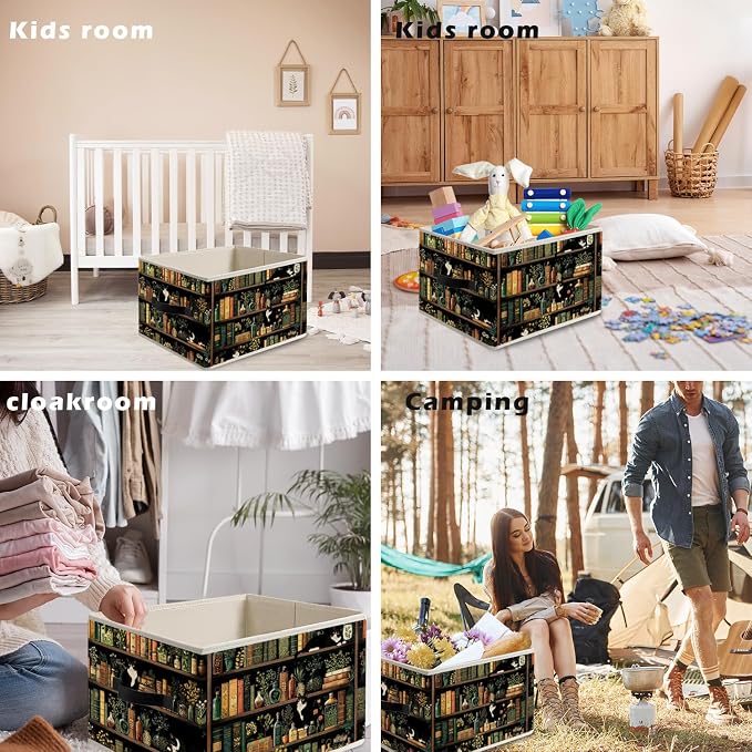 Tuxedo Cat Book Storage Bin Box with Handles, Book Reading Lover Decor and Gifts, Bookish Foldable Organizer Basket Toybox for Reading Corner Nook Library Home Books