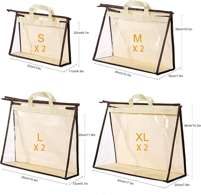 Clear Handbag Storage Bags Purse Organizer for Closet, Zipper Hanging Storage Bag for Handbags, M