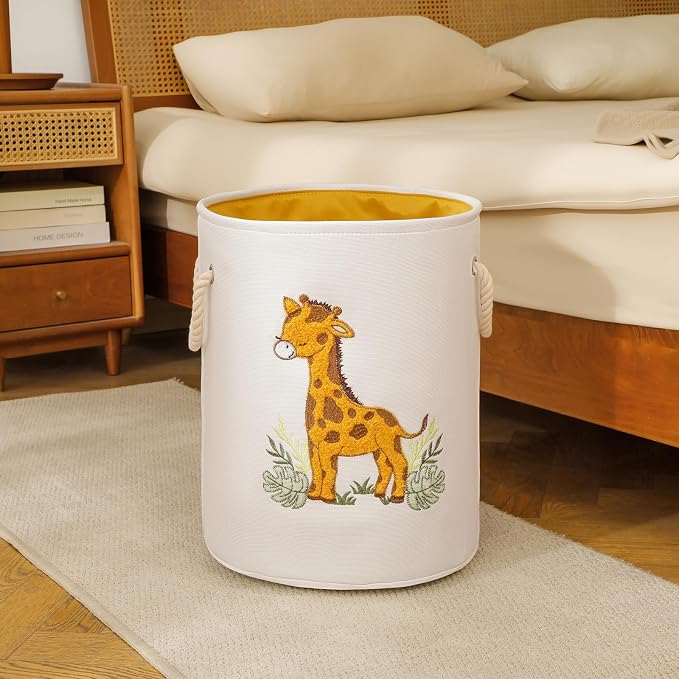 Kids Laundry Basket Baby Hamper for Nursery, Canvas Dirty Clothes Hampers with Drawstring Closure, Jungle Theme Baby Basket, Animal Baskets for Toys Laundry Hamper, Safari Nursery Decor, Giraffe