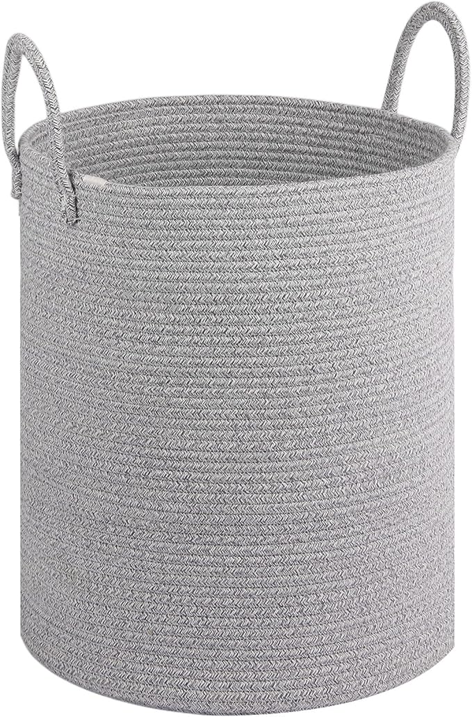 Large Laundry Basket,Laundry Hamper,15''x18'' Cotton Rope Storage Basket with Handles,Baby Hamper,Nursery Blanket Storage Living Room,Toy Basket,Kids Laundry Basket(Light Gray)