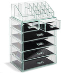 Sorbus Acrylic Makeup Organizer Set, 6-Drawer Vanity & Countertop Cosmetic Storage with Small & Wide Compartments, Teal Thrill Makeup Storage for Brushes, Jewelry – Holiday Gift for Women & Teens