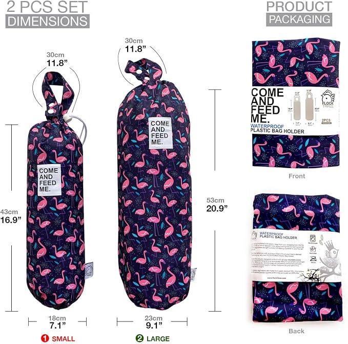 2pcs Waterproof Plastic Grocery Trash Bag Holder Shopping Carrier Holder Organizer Kitchen Storage Bag Dispenser Multiple Designs Sizes Flamingos
