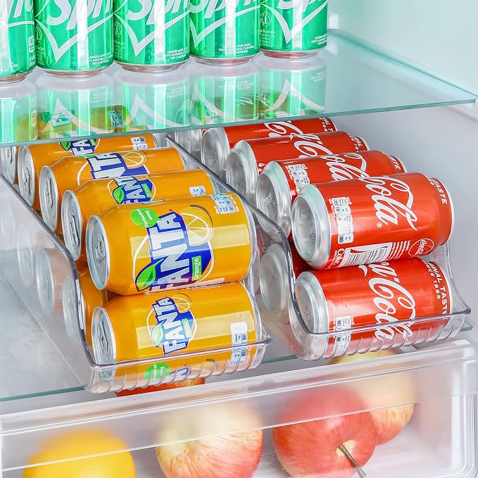 Puricon 2 Pack Standard Can Drink Dispenser Organizer for Refrigerator Plastic Soda Pop Holder Container Storage Bin for Fridge Freezer Pantry Kitchen
