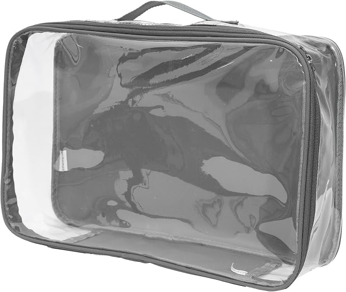 Large Clear Travel Packing Cube/See-Through PVC Organizer for Suitcase/Multipurpose Pouch w/Handle/Dress Shirts, Pants, Cashmere, Sweaters & Seasonal Linen Storage Protection (Gray)