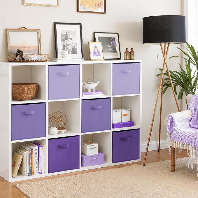 Cupic Cupid 13 Inch Storage Cube, Fabric Cube Storage Bin with Handles, Storage Cube Organizer for Clothes and Toys, Collapsible Cube Bins for Closet, Shelves, Nursery, 6-Pack, Purple Gradient
