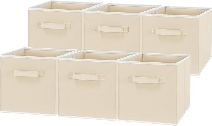 Simple Houseware Foldable Cube Storage Bins, 11-Inch Beige, 6-Pack Fabric Cubes Organizer for Closet or Shelves