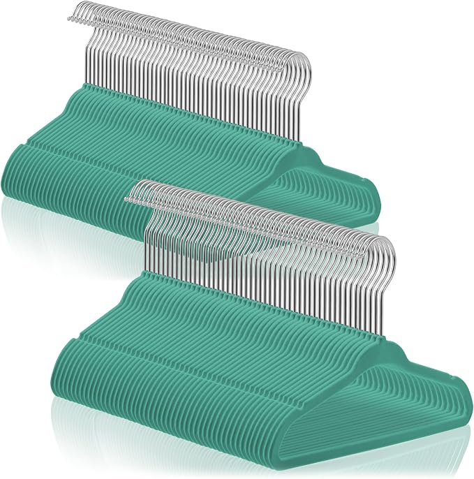 Casafield 100 Velvet Baby Hangers - 11" Size for Infant & Toddler Clothes - Teal