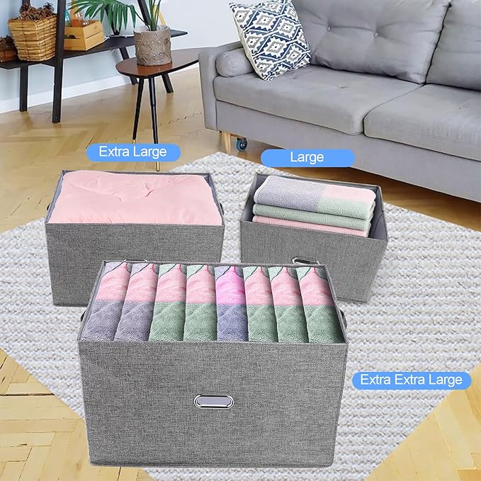 Large Linen Fabric Foldable Storage Bins with Removable Lid and Handles, Washable Storage Box Organizer Containers Baskets Cube with Cover for Bedroom,Office(Pink, XXL)