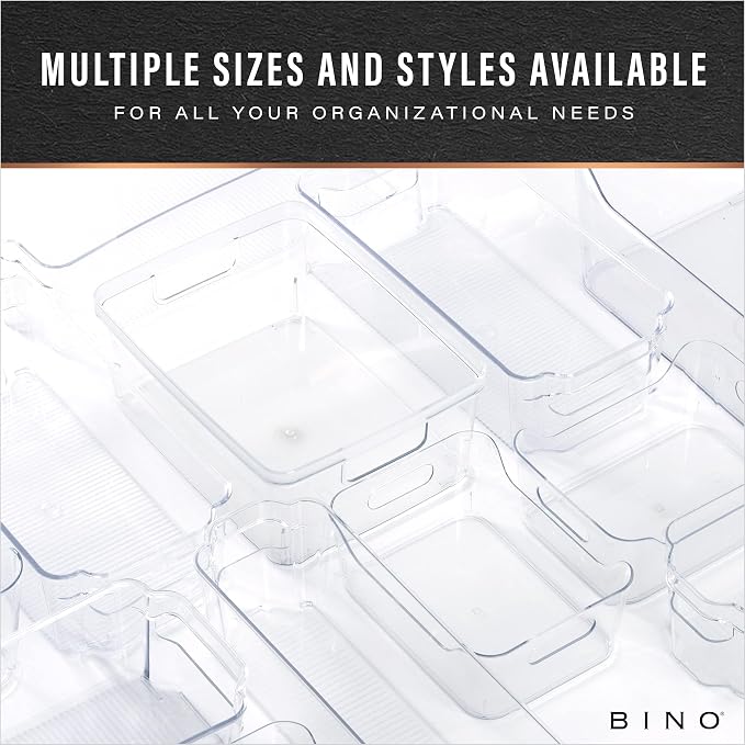 BINO | Plastic Organizer Bins, Small - 4 Pack | The SOHO Collection | Multi-Use Plastic Bin | Pantry & Freezer Organizer Bin | Storage Containers | Bins for Home & Kitchen Org