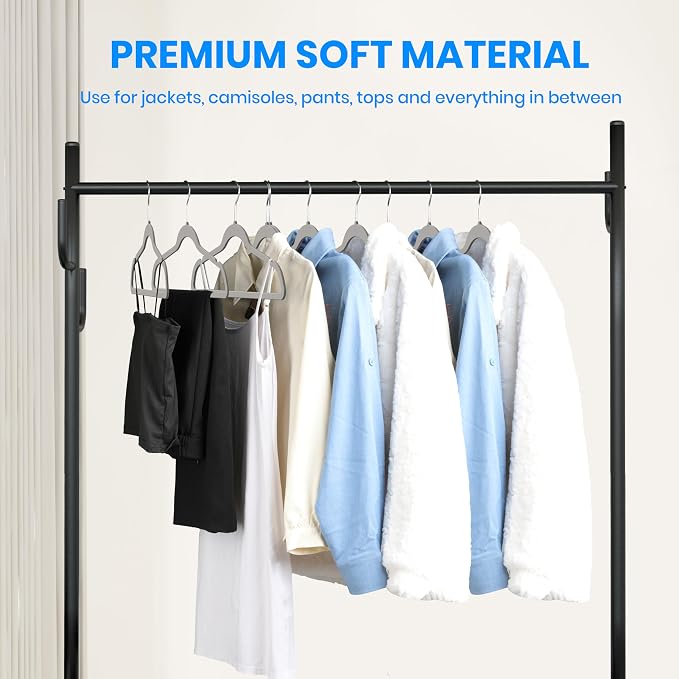 YSSOA Velvet Hangers 60 Pack, Non-Slip Clothes Hangers with Shoulder Notches, 360° Swivel Hooks, Heavy Duty Standard Hanger for Closet Space Saving, Grey