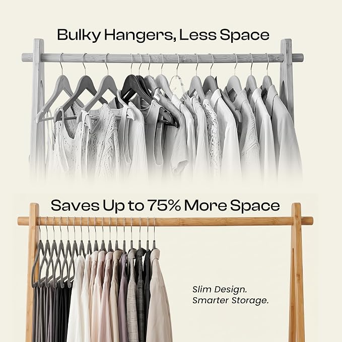 Utopia Home Velvet Hangers, Grey, 50 Pack | Luxury Non-Slip Slim Pant & Coat Hangers, Strong Space-Saving Clothes Hangers with Pants Bar and 360° Swivel Hook