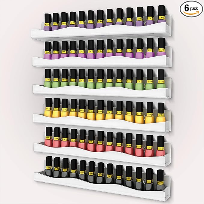 YMVV 15" Nail Polish Rack Wall Mounted Shelf,6 Pack White Acrylic Nail Polish Organizer Nail Supplies for Nail Techs,Great Display for Salons Retailers, YMVVWHITE 003