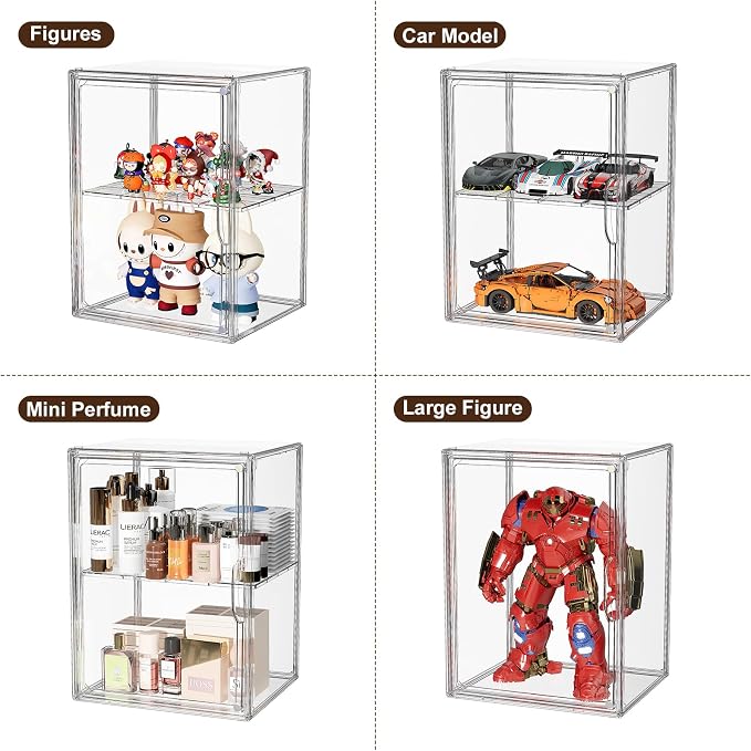 Acrylic Clear Display Case, Stackable Plastic Storage Bins with Shelf, Figure Figurine Hobby Display Case with Magnetic Lid, Large Acrylic Display Box for Collectibles, Figures, XXXL-1 Pack