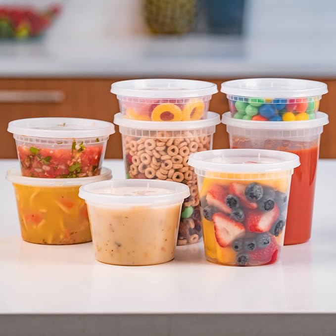 EDI [24 OZ, 25 Sets Plastic Deli Food Storage Containers with Airtight Lids | Microwave-, Freezer-, Dishwasher-Safe | BPA Free | Heavy-Duty | Meal Prep | Leakproof | Recyclable (Pack of 2)
