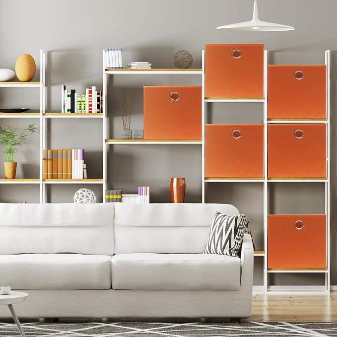 Simple Houseware Foldable Cube Storage Bins with Handles, 11-Inch, Orange, 6-Pack, Fabric Cubes Organizer for Closet or Shelves