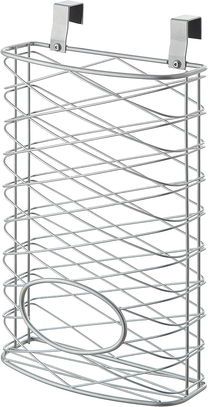 SunnyPoint Over Cabinet Kitchen Storage Organizer Holder or Basket - Hang Over Cabinet Doors in Kitchen/Pantry - Holds up to 50 Plastic Shopping Bags (SILVER)
