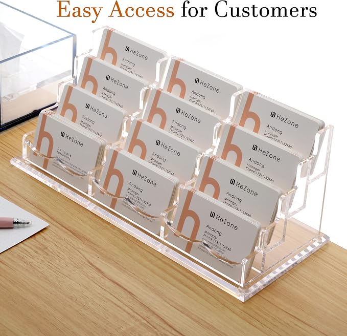 HeZone Business Card Holder Display for Desk, 12 Slot 4 Tier Multiple-Clear Acrylic Business Card Stand Set, Holds Approximately 600 Cards(12 Cell H)