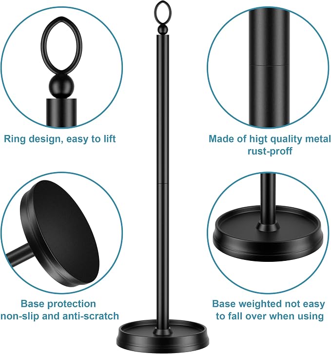 ROLABAM Heavy Weighted Toilet Paper Holder (with Reserve Function) Free Standing, Spare Toilet Paper Roll Storage Stand for Bathroom Total Height 22.5" ，Matte Black