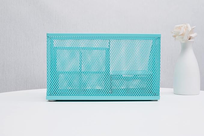 Annova Mesh Desk Organizer Office with 7 Compartments + Drawer/Desk Tidy Candy/Pen Holder/Multifunctional Organizer (Turquoise)