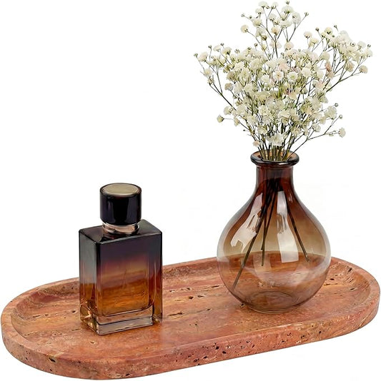 YKAJO Rosso Levanto Red Oval Marble Tray, 11.8x5.9 Perfume Organizer Dish | Honed natural stone; holds jewelry, rings, keys, candles, trinkets; for dresser, nightstand, bath counter