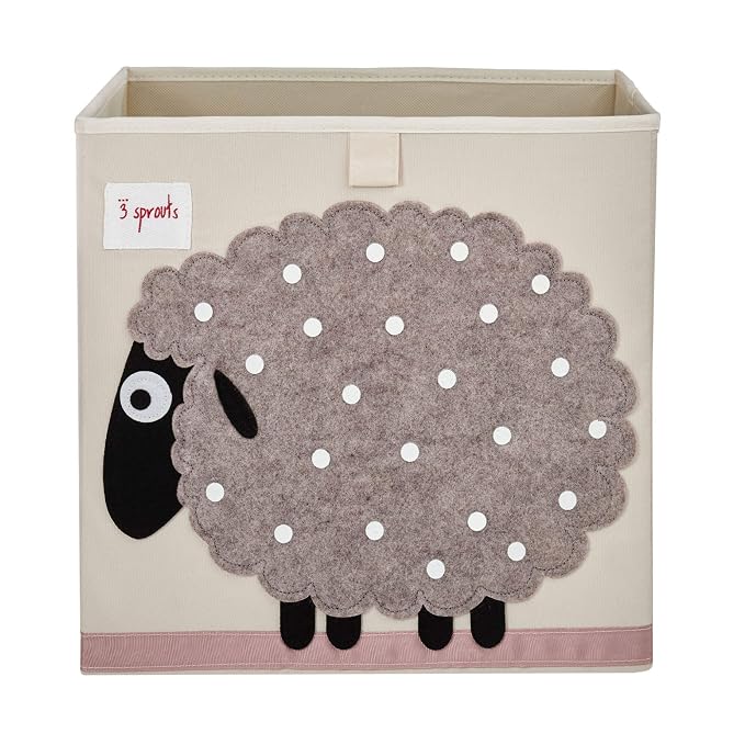 3 Sprouts Toy Storage Cube Bin, Foldable Storage Box, Sheep | Foldable organizer, Playroom or nursery toy storage, Cube shelf compatible, Toys books clothes storage, Folds flat