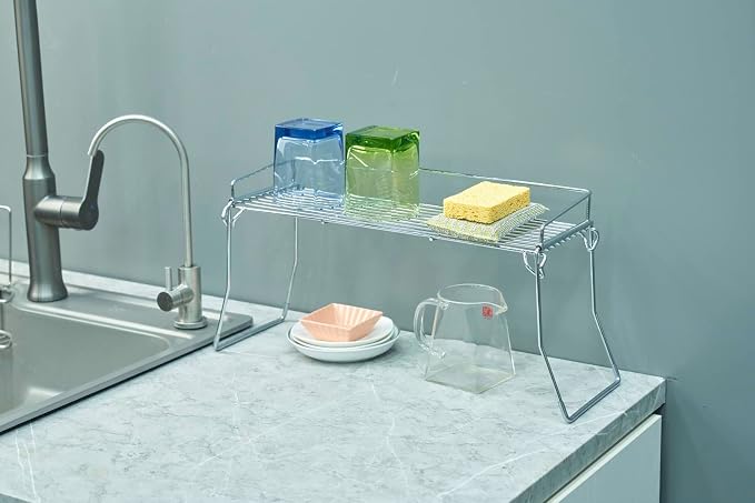 JUNCHU CHERRY Metal The Sink Vanity Organizer, Bathroom or Kitchen Sink Organizer, Feminine Products Organizer (Chrome)