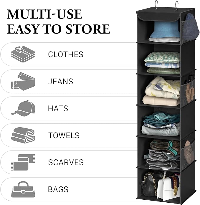 Simple Houseware 6 Shelf Hanging Closet Organizer, Black