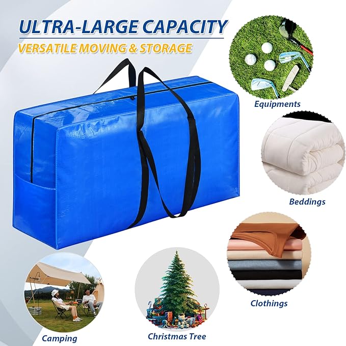 HAPPY CHEERS Extra Large Storage Bags, 41 Gallon XXL Jumbo Large Moving Bags Heavy Duty, Storage Totes Moving Boxes Supplies for College, Foldable Duffle Bag for Travel, 38x23x11inch - 2PACK