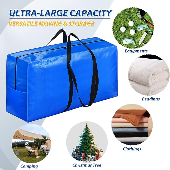 57 Gallon Extra Large Storage Bags, XXL Jumbo Large Moving Bags Heavy Duty, Storage Totes Moving Boxes Supplies for College, Foldable Duffle Bag for Travel, Christmas Tree Bag, 42x23x13.5inch - 4PACK