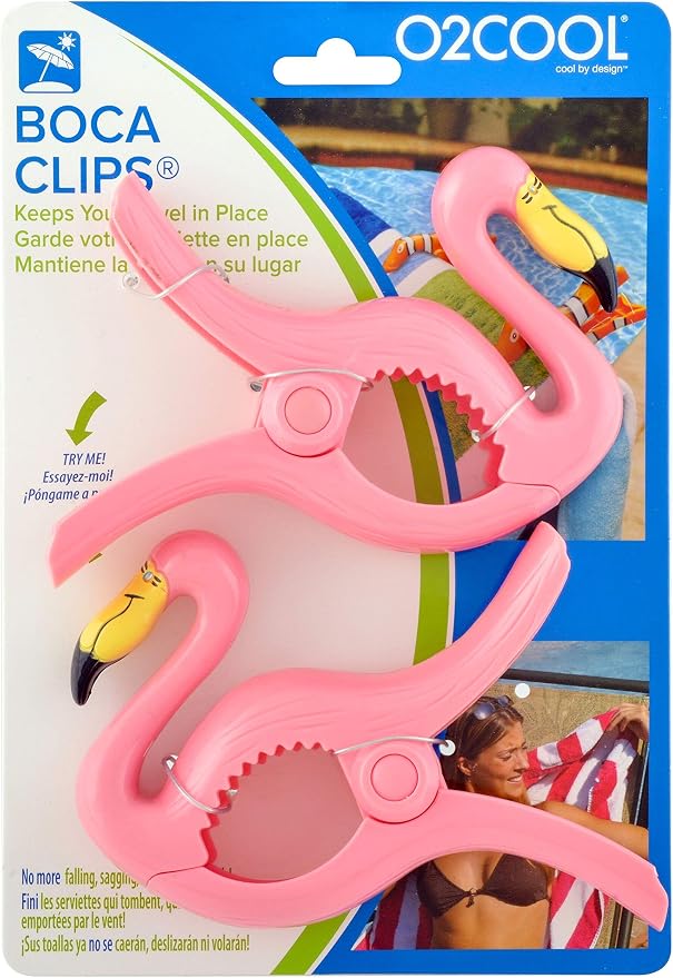 O2COOL BocaClips Beach Towel Clips for Chairs Patio & Pool Flamingo 2pk | Yes