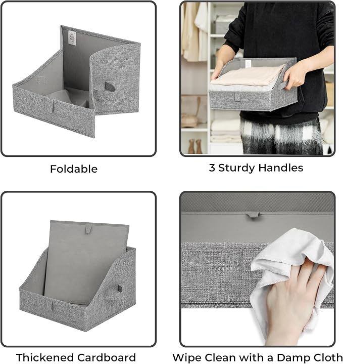 GRANNY SAYS Trapezoid Storage Bins, Closet Storage Bins, Purse Storage, Linen Closet Organizers and Storage, Storage Bins for Shelves, Dark Gray, Medium, 3-Pack