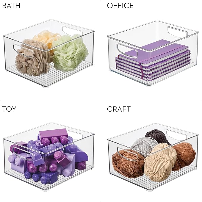 iDesign Stackable Storage Bin with Handles, Set of 4, Clear | Organize Pantry, Fridge, or Freezer, Made in USA