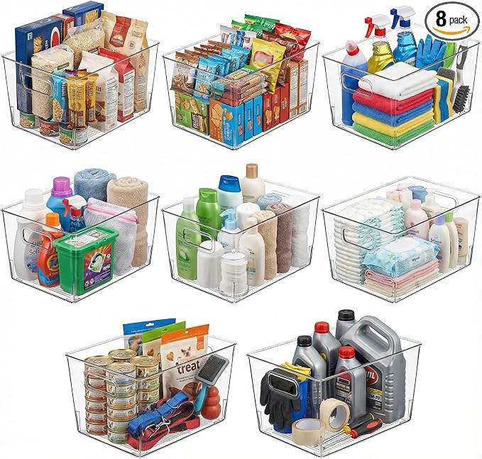 MOONEDGE Clear Plastic Storage Organizer Bins for Home Organization | Clear Bins for Organizing, Pantry Organizers and Storage, Kitchen, Fridge, Bathroom, Cabinet, Closet, Under-Sink, Laundry
