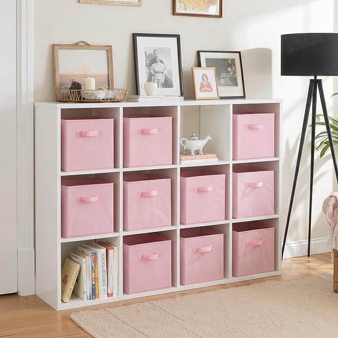 Cupic Cupid 11x11 Storage Cubes, 10 Pack Open Storage Bins with Handles, Storage Cube Organizer for Clothes and Toys, Collapsible Cube Bins for Closet, Shelves, Offices, Pink