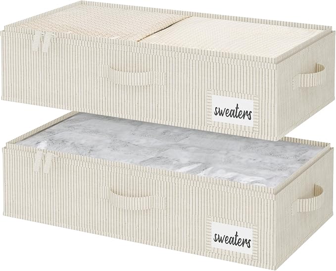StorageWorks Under Bed Storage Containers with Handles and Label Holder, 2 Pack Ultra-thick Fabric Underbed Bins, Closet Organizer for Clothes, Blankets, Sweater