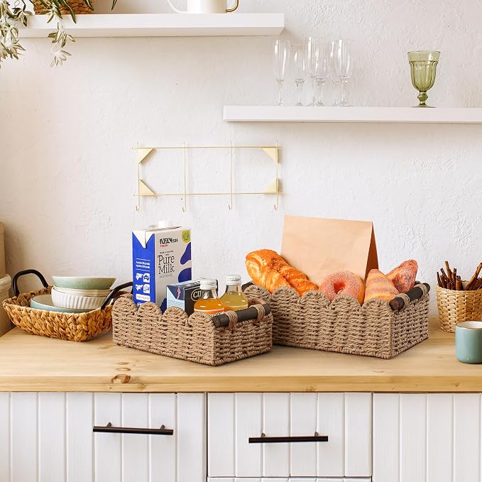 Storage Basket Wicker Baskets for Organizing Toilet Paper Storage Basket for Toilet Tank Top,Cream